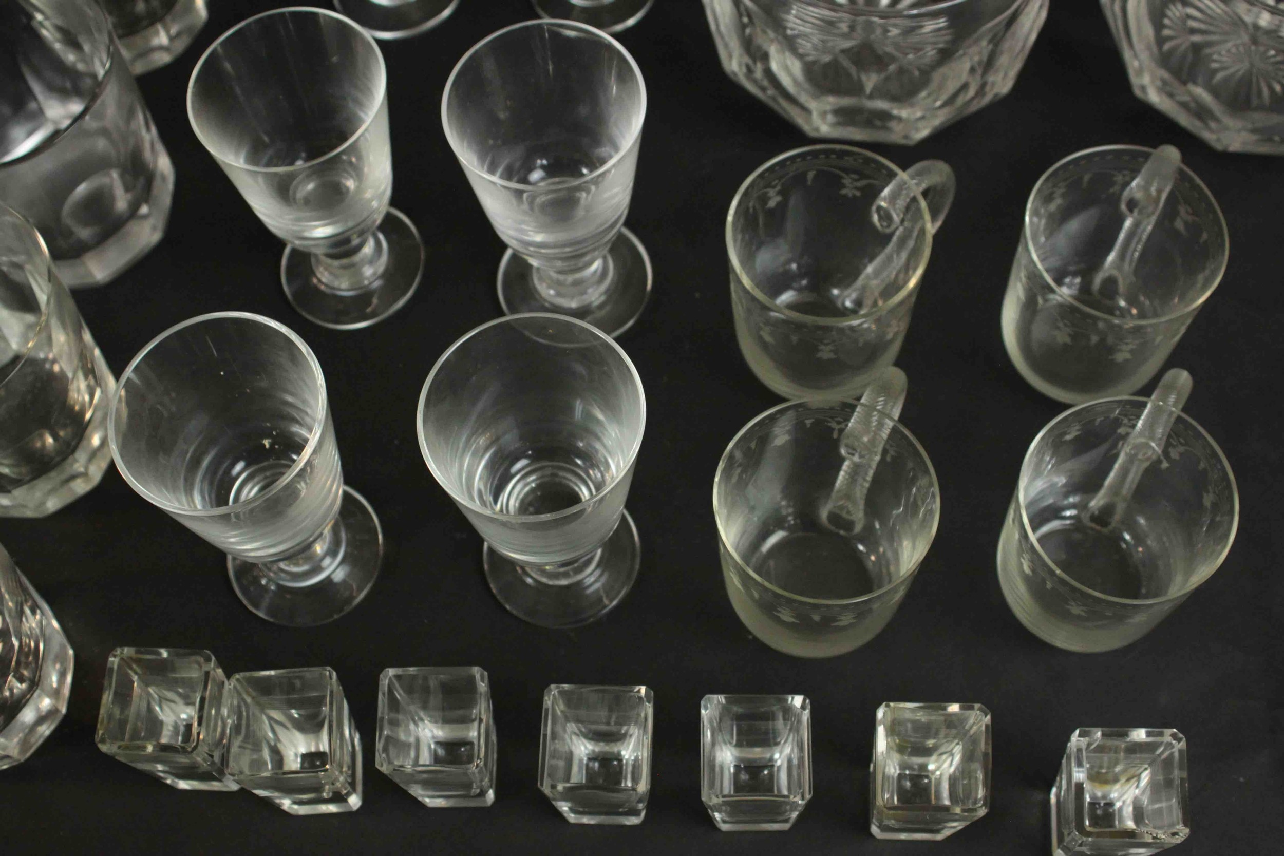 A collection of hand cut and engraved glass, including a Bohemian 19th century etched bowl, a set of - Image 9 of 10