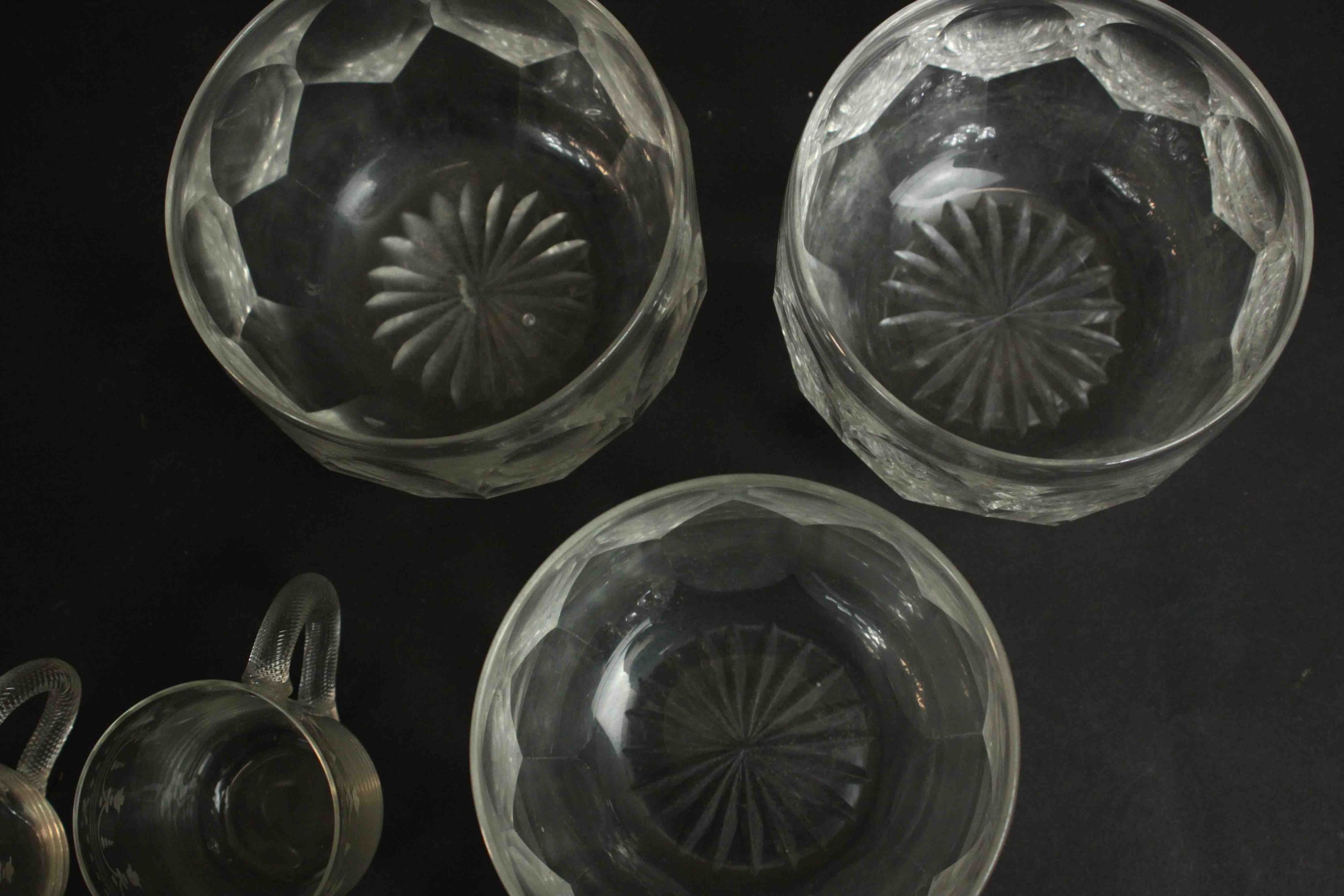 A collection of hand cut and engraved glass, including a Bohemian 19th century etched bowl, a set of - Image 10 of 10