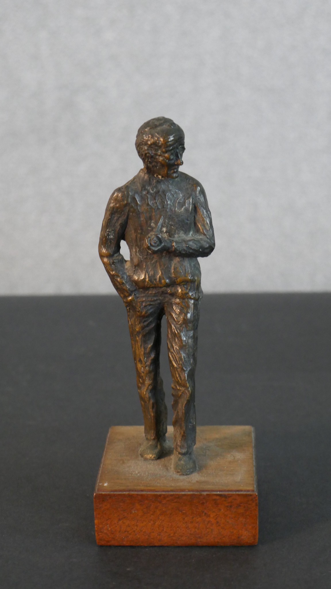 A bronze figure of a man smoking a pipe along with a spelter figure of a female swimmer (arm broken) - Image 2 of 8