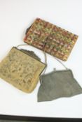 Three antique and vintage evening bags, including a Platinin mesh purse with amethyst sugar loaf