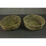 Two African brass wire and bead baskets. H.9 W.26 D.22cm.