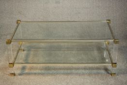 A Pierre Vandel of Paris coffee table in clear perspex, glass and pale brass finish, single under
