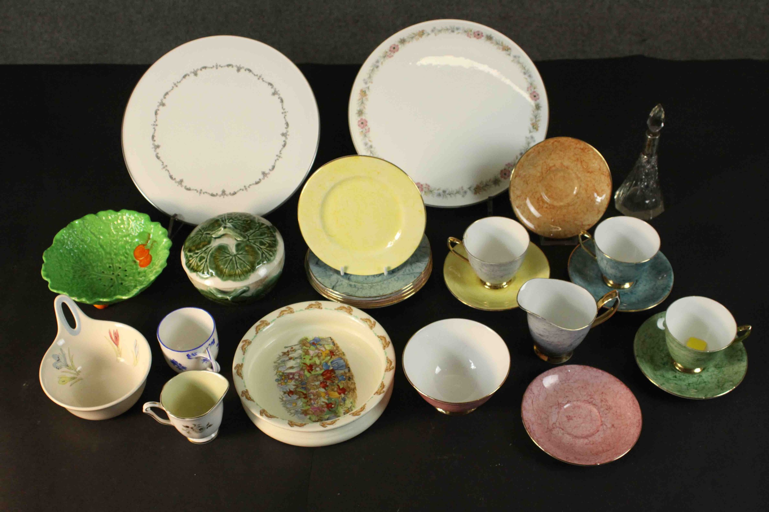 A collection of glass and porcelain, including a Royal Doulton Bunnykins child's bowl, a Royal