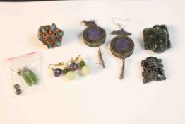 A collection of Chinese and Tibetan jewellery, including a turquoise and coral star ring, a pair