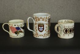 Three commemorative limited edition ceramic tankards, including a Wedgwood American Bicentennial