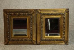 A pair of small late 20th century gilt framed mirrors, with rectangular bevelled mirror plates,