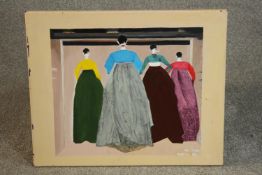 An oil on canvas of four Japanese ladies, indistinctly signed. H.50 W.60cm.