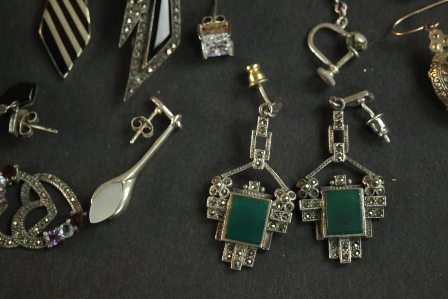 A large collection of silver and gemset jewellery, including amethyst and silver earrings, a pair of - Image 3 of 8