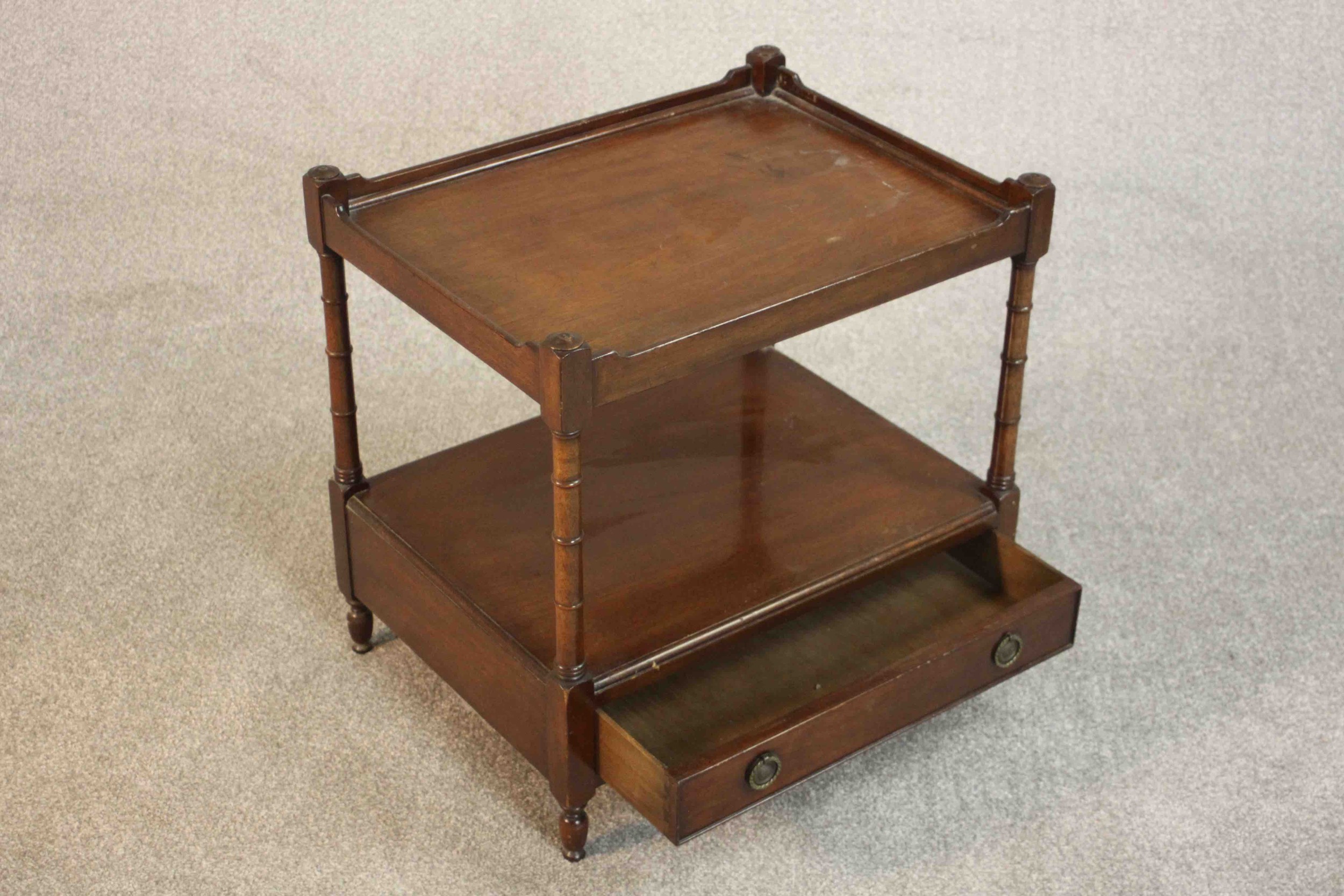 A George III style mahogany lamp table, of rectangular form with a gallery top on turned supports - Image 4 of 6