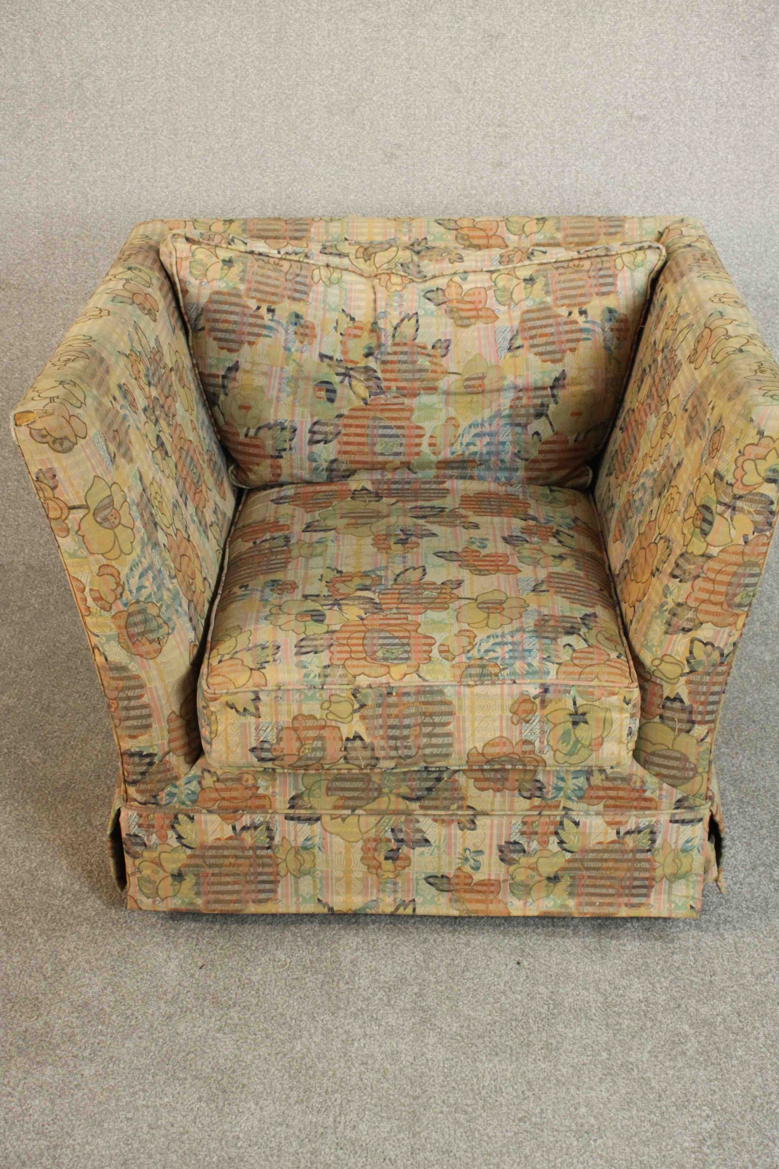 A late 20th century Knole style armchair, upholstered in polychrome foliate fabric. H.70 W.90 D. - Image 9 of 9