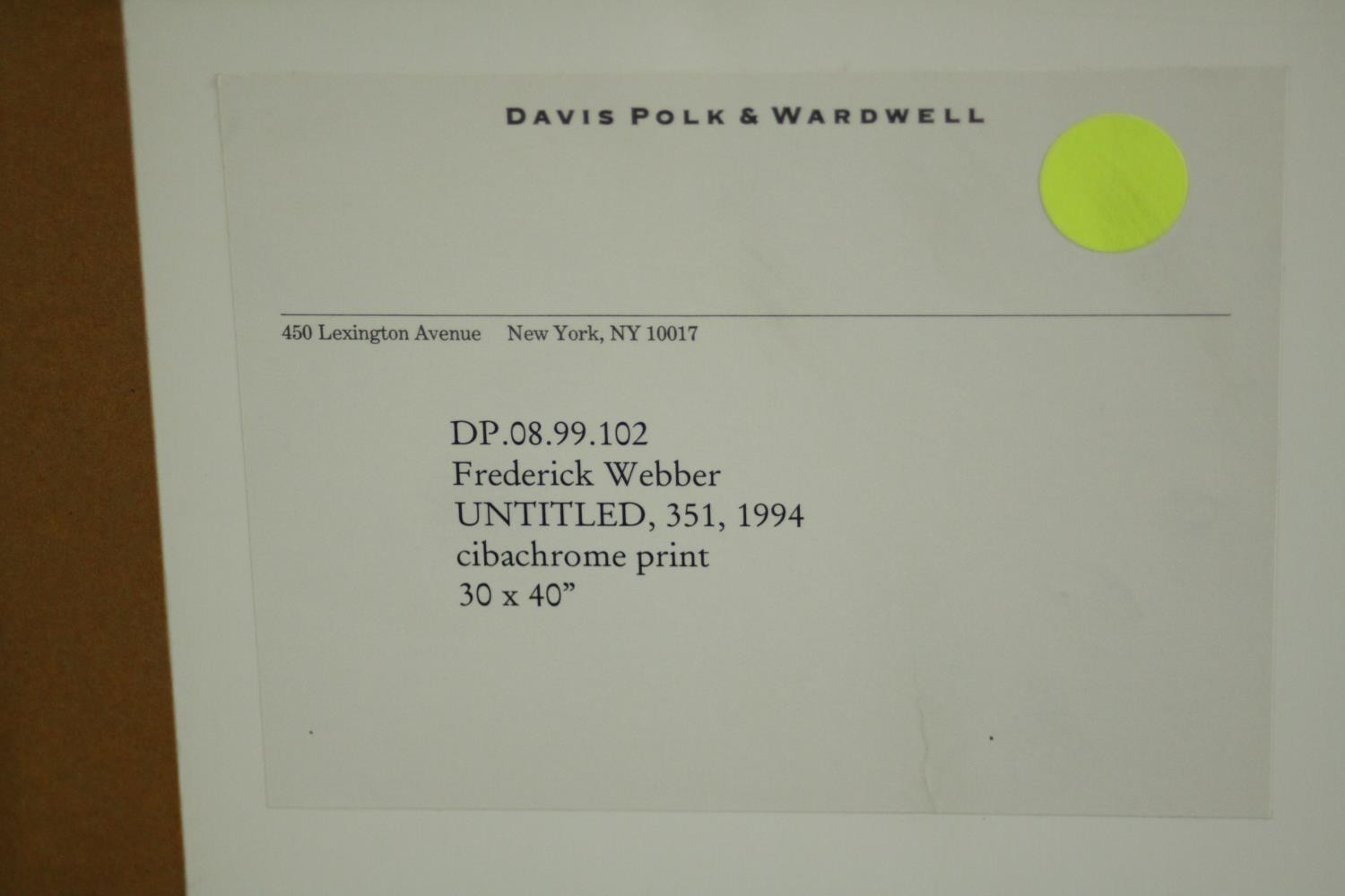 Frederick Weber (b. 1955), Untitled, 351, 1994, cibachrome print, with Davis Pole and Wardwell label - Image 6 of 6