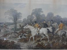 A framed and glazed 19th century print after Alken, Breaking Cover. H.68 W.98cm.