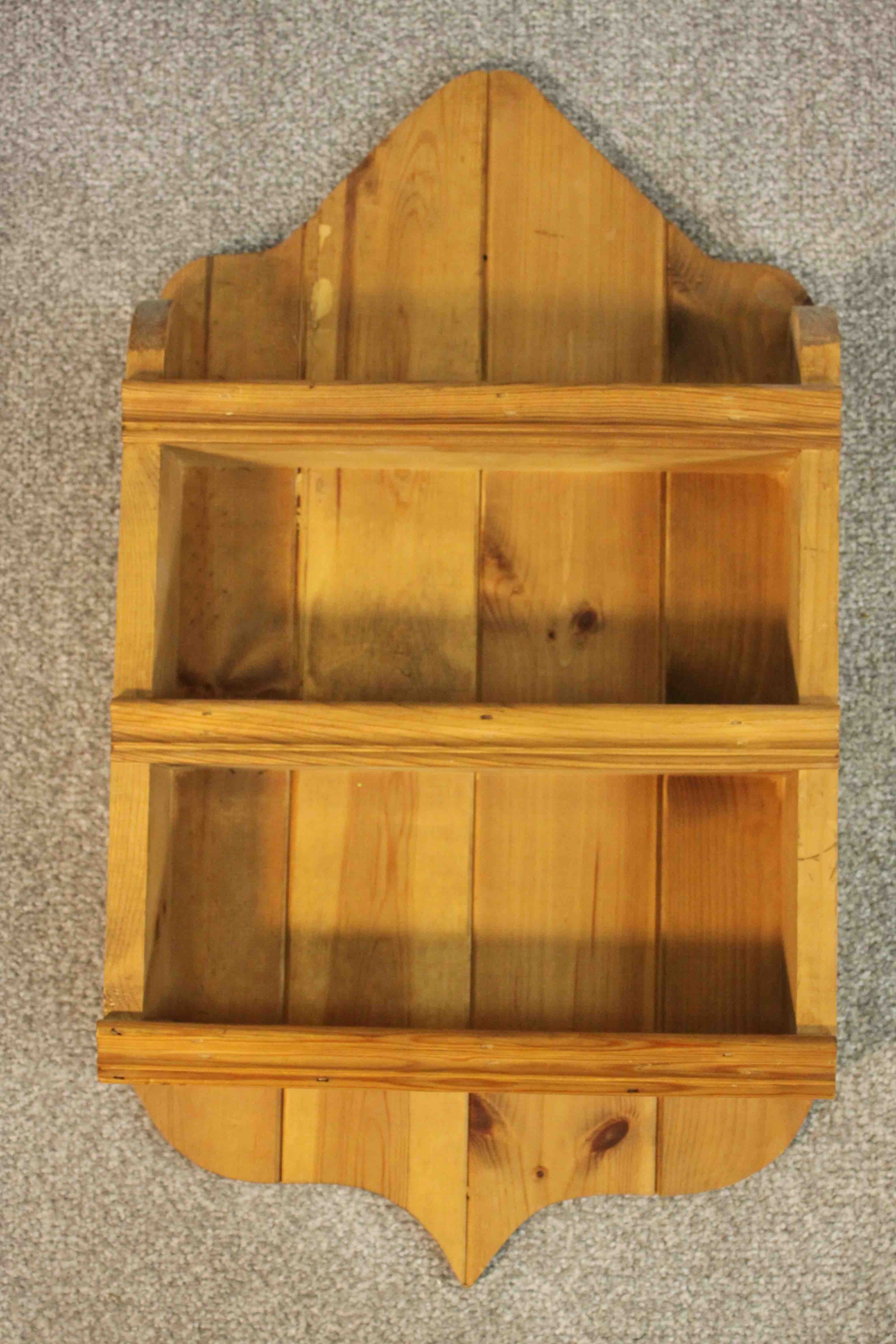 Four pine wall mounted shelving units, one with a closed back. H.64 W.34 D.10cm. - Image 5 of 10
