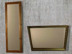 A contemporary gilt framed rectangular mirror, with a beaded border along with a contemporary pine