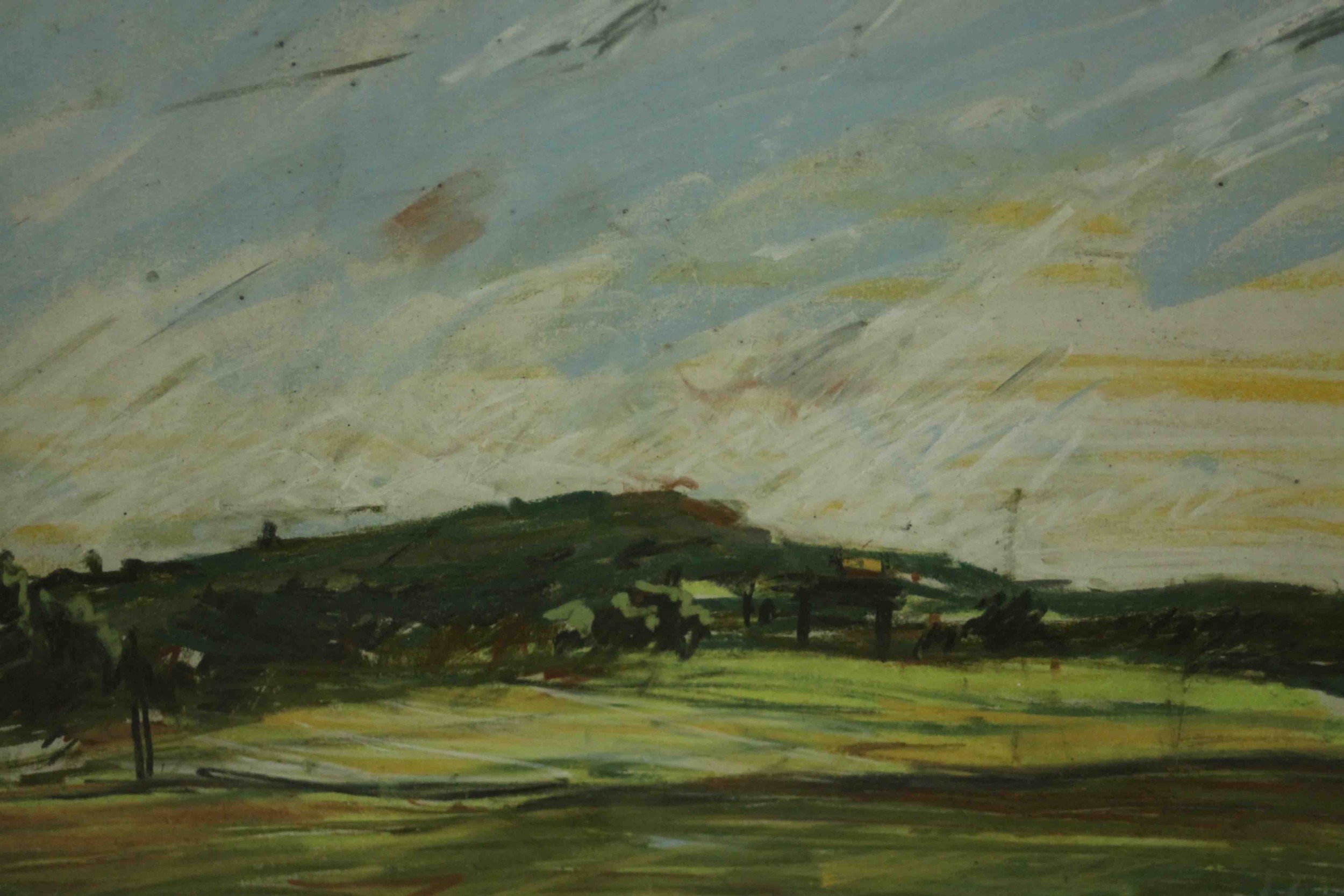 A framed and glazed oil pastel landscape, unsigned. H.56 W.46cm - Image 2 of 6