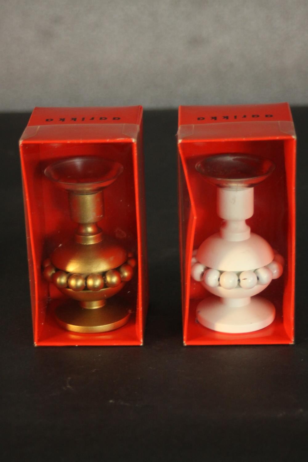 Two sets of Aarikka Finnish golden and white carved candlesticks with beaded detailing. One of - Image 5 of 6