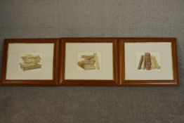 V Baudry (Contemporary), Three Still Life Studies of Books, watercolour, signed. H.51 W.61cm. (each)