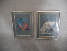 Two framed and glazed vintage stiched and embellished designs, pieces from theatre costumes, one