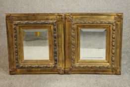 A pair of small late 20th century gilt framed mirrors with rectangular bevelled mirror plates, the