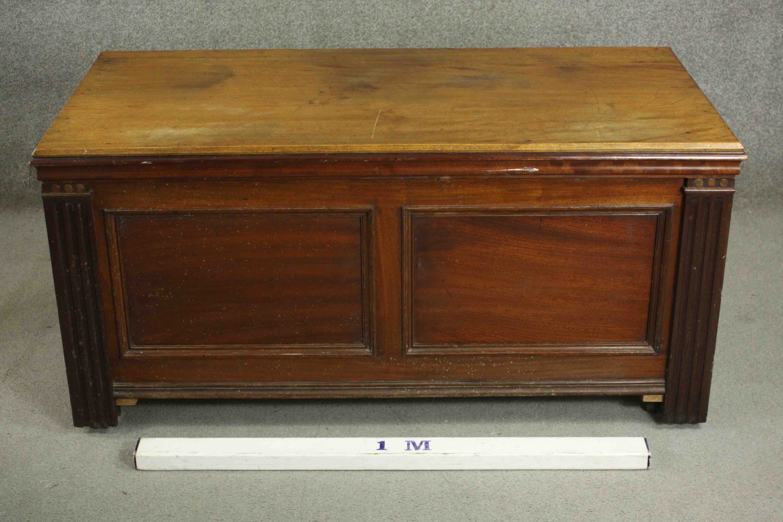 A 19th century mahogany coffer, of rectangular form, the top with a moulded edge, the panelled - Image 2 of 6