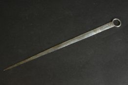 A Georgian silver meat skewer by Thomas James of London. Hallmarked TJ, London, 1810. L.36cm.