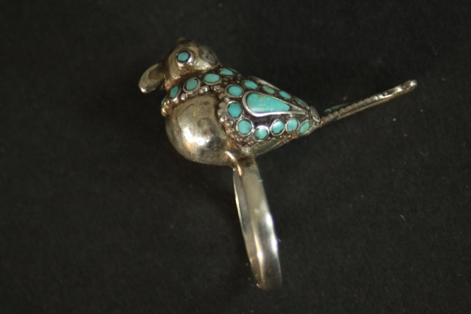 A Kuchi Afghan tribal headdress, an Afghan ring in the form of a bird with inlaid turquoise feathers - Image 8 of 9
