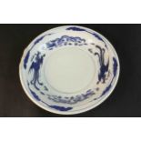 A 20th century Chinese blue and white hand painted porcelain plate decorated with dragons and
