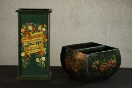 A Victorian style tall painted box, painted for Jethro Burdock, Seedsman and painted with flowers,