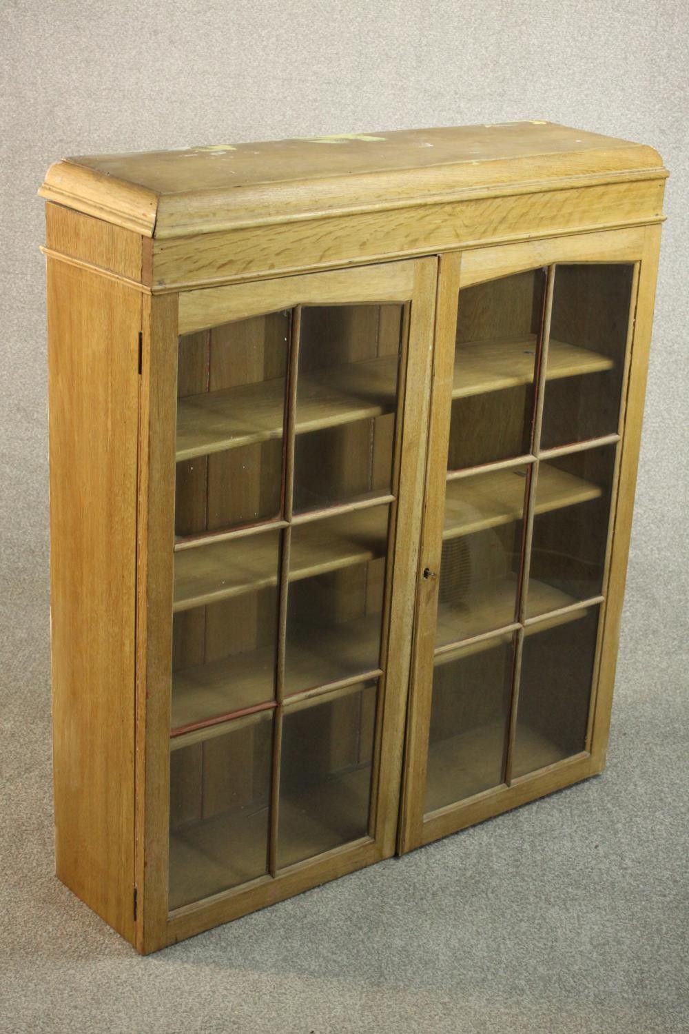 A 20th century oak bookcase section, with two glazed doors enclosing three shelves. H.102 W.92 D. - Image 3 of 6