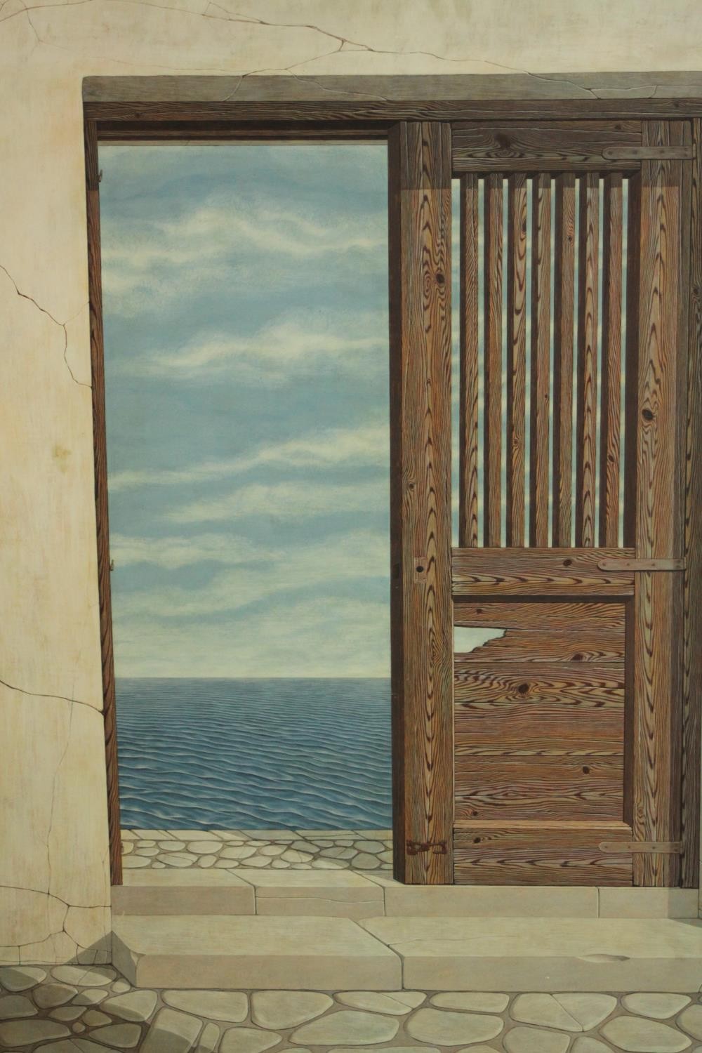 Ilene Astrahan (American 20th century), egg tempera and acrylic varnish on board, coastal scene with - Image 3 of 7