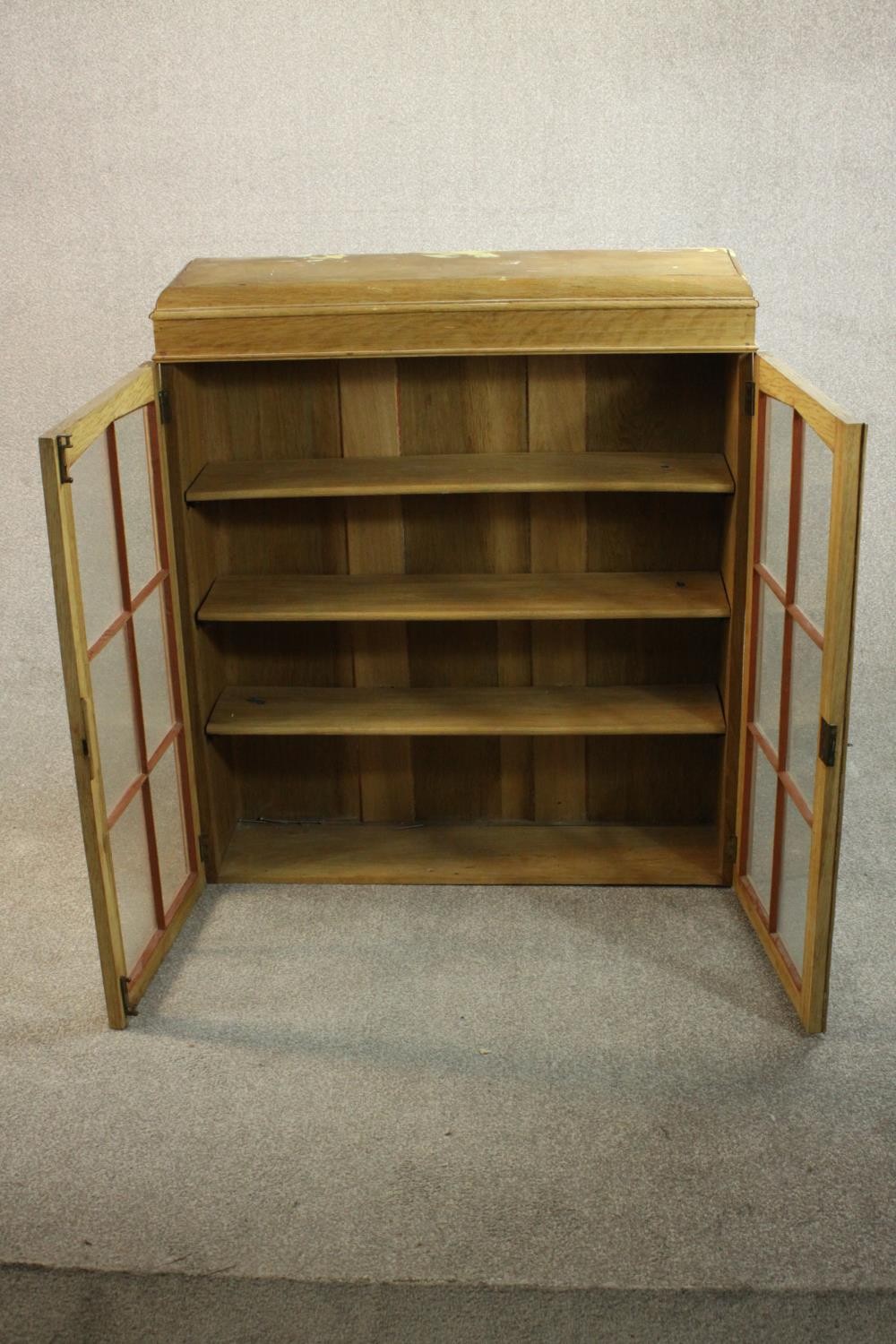 A 20th century oak bookcase section, with two glazed doors enclosing three shelves. H.102 W.92 D. - Image 4 of 6