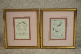 Two framed and glazed prints of vintage advertising leaflets for Lilley and Skinner and H & M