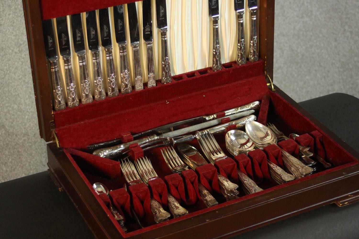 A part canteen of silver plated cutlery. H.10 W.47 D.32cm. - Image 3 of 9