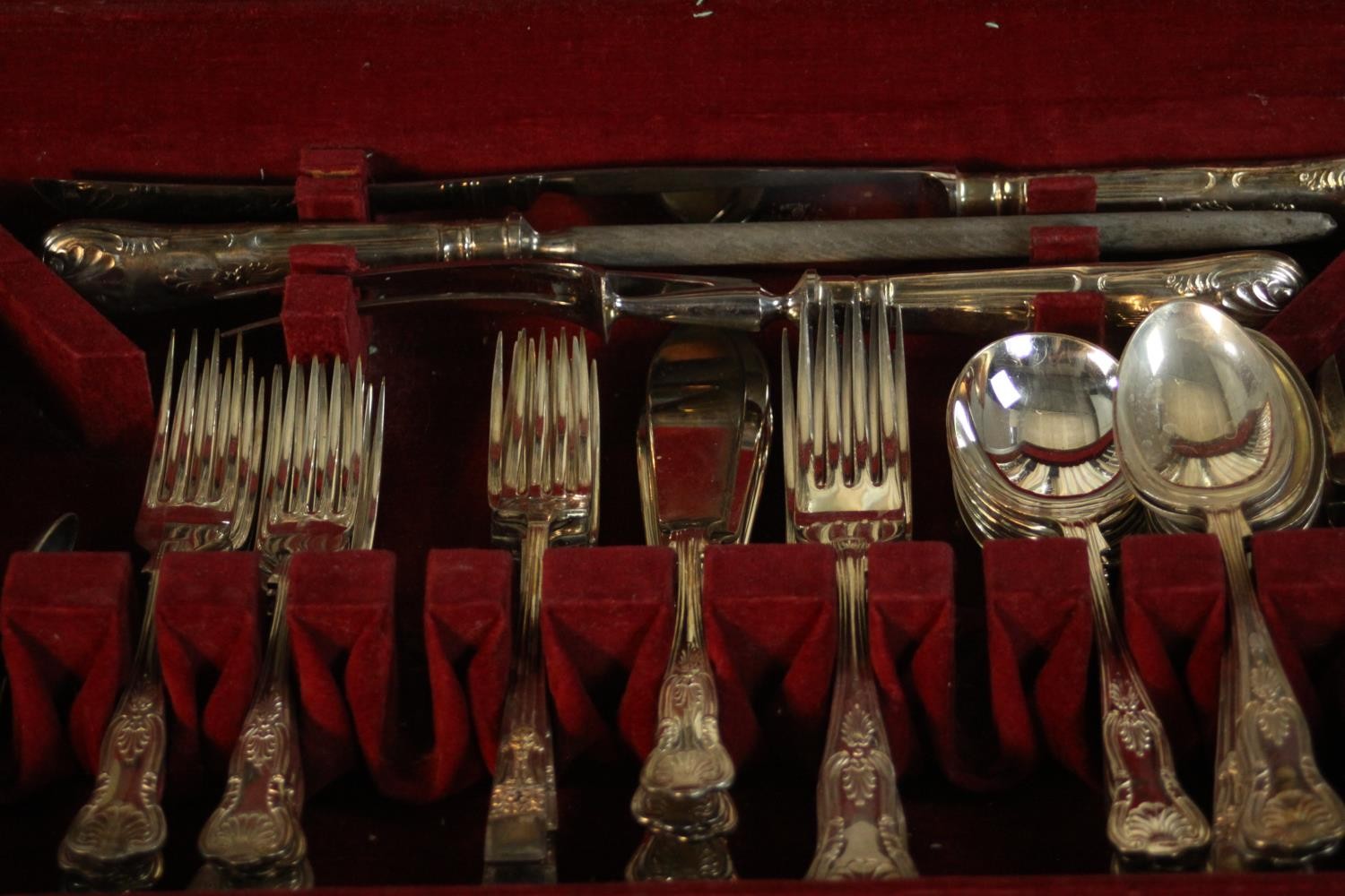 A part canteen of silver plated cutlery. H.10 W.47 D.32cm. - Image 4 of 9