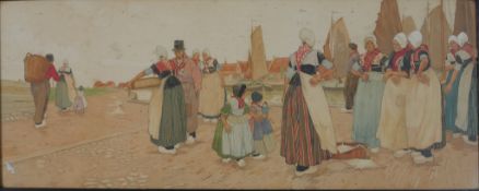 Henri Cassiers (1848 - 1944), coloured lithograph, Dutch Harbour scene, framed.