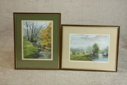 Two framed and glazed pastels of river landscapes signed J Plumb. H.43 W.53cm. (each).