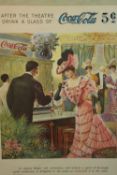 A print of a Coca Cola advertising poster 'After the Theatre Drink a Glass of Coca Cola'. H.88 W.