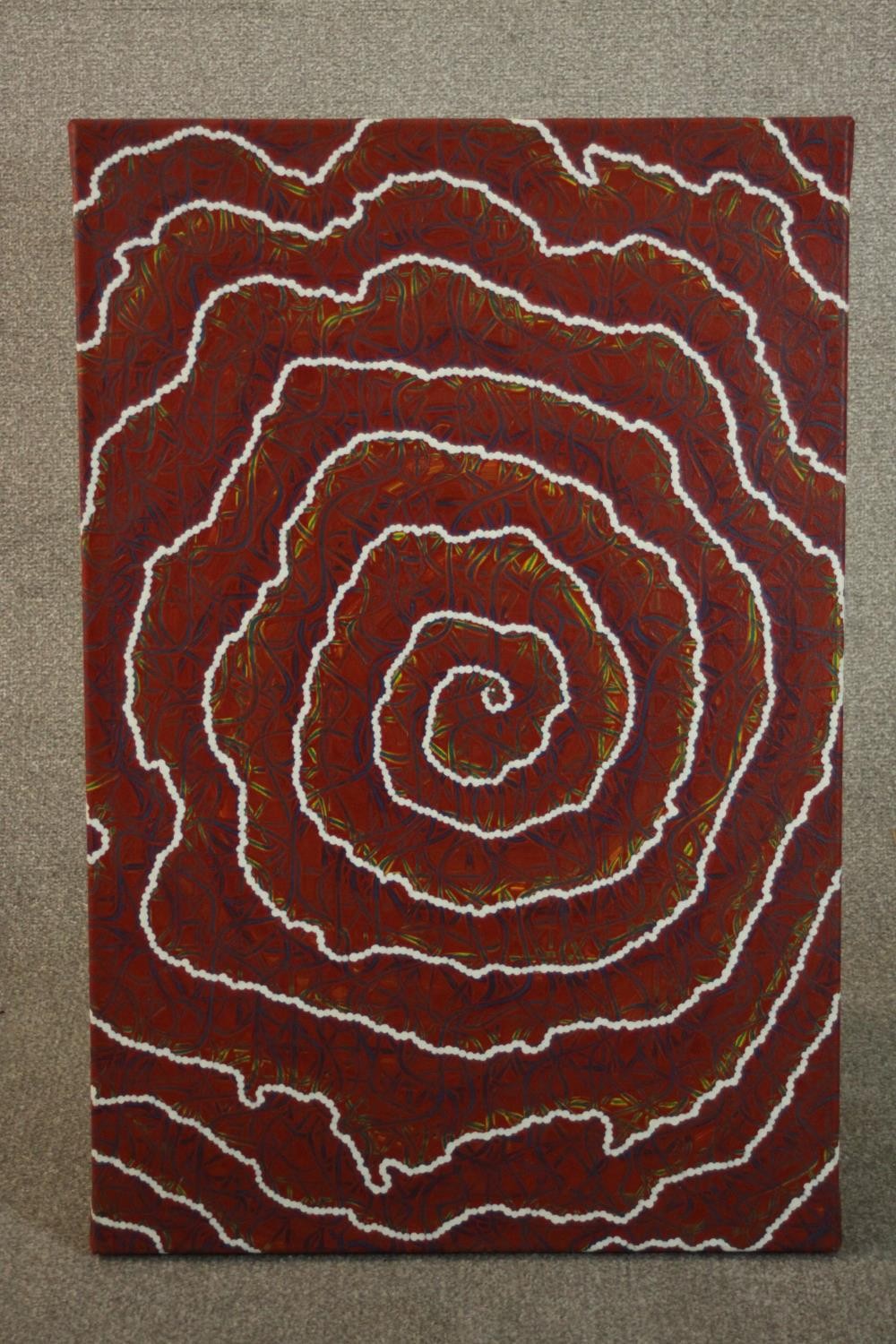 Jeremy Mudjai Devitt (Aboriginal 20th century), oil on canvas, "Sacred Mountain" inscribed to the