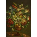 Dutch school, still life of flowers in a vase on a table, oil on canvas, signed F.C.A. lower left.