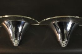 A pair of Art Deco chrome and acrylic trumpet design wall uplighters. H.17 W.39 D.20cm. (each)