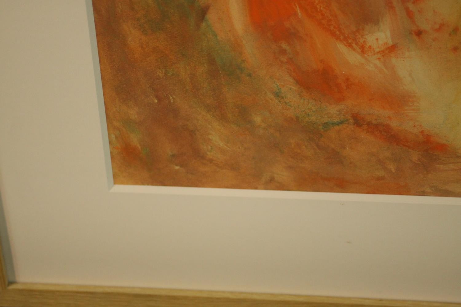 Kate Nicholson (1929 - 2019), ‘Untitled' (Coastal Light)’ in ochre, orange and brown, gouache on - Image 5 of 7