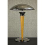 A mid century chrome and lacquered beech UFO design table lamp with chrome domed shade. H.46 Dia.