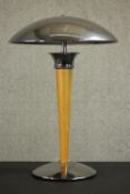 A mid century chrome and lacquered beech UFO design table lamp with chrome domed shade. H.46 Dia.