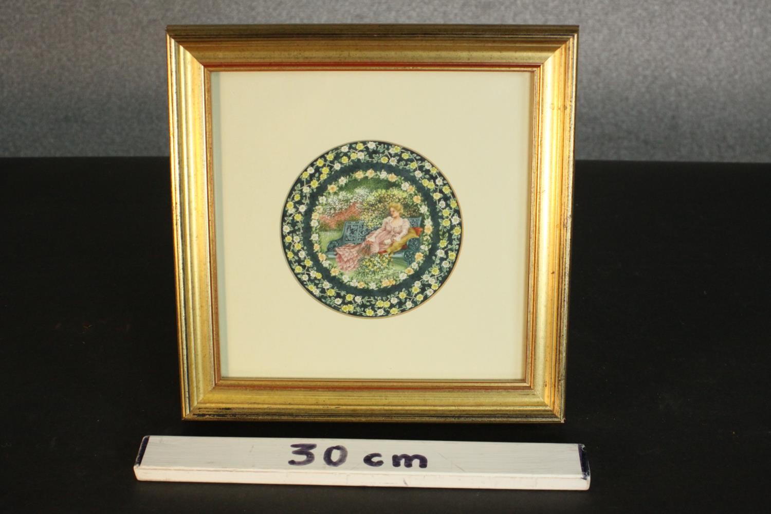 Sally Hynard (b. 1959), Roses, miniature watercolour, bearing Tudor Arts label verso. H.27 W.27cm. - Image 2 of 4