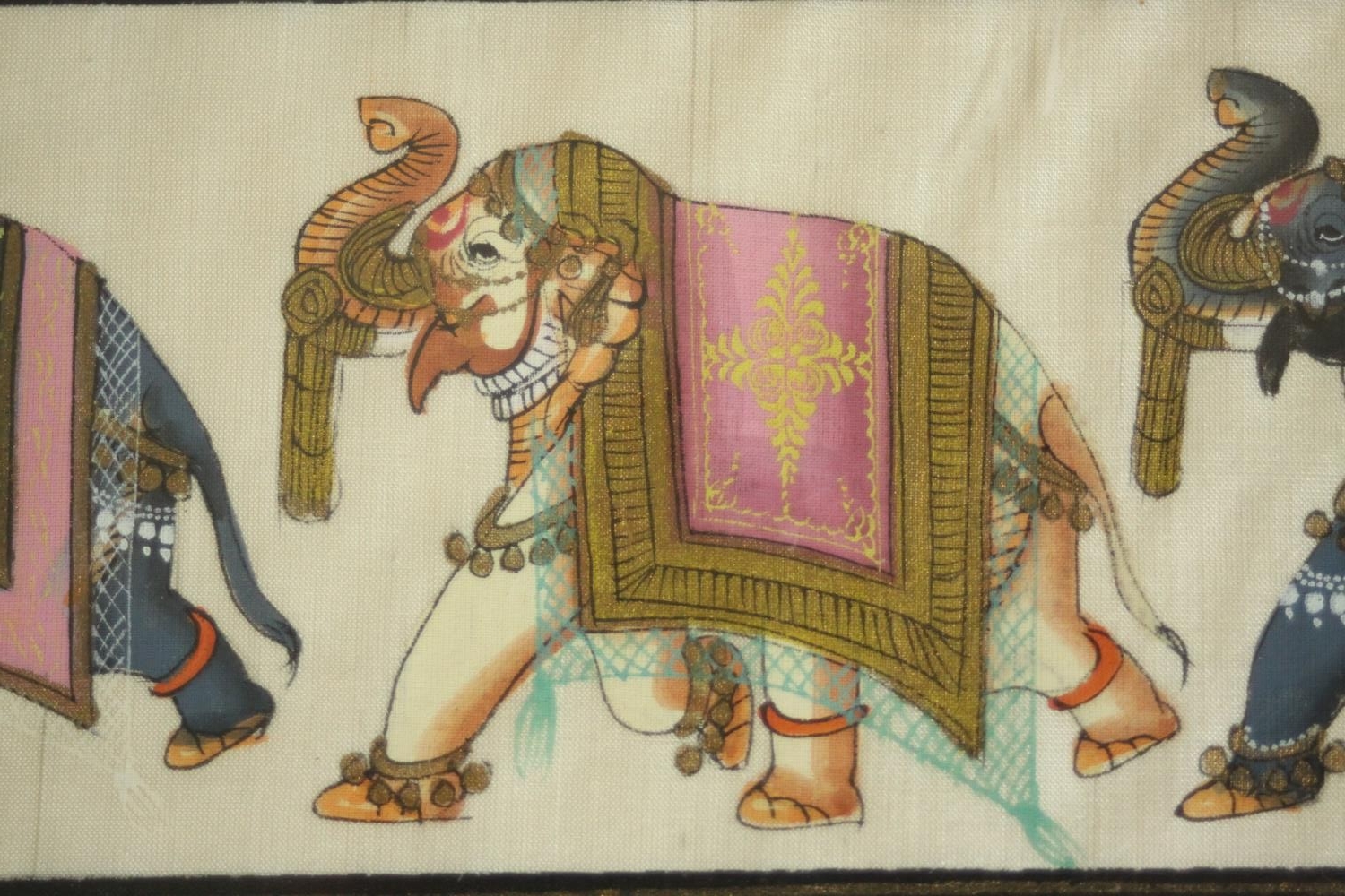 Three framed and glazed Indo-Persian Mogul gouache on paper paintings of elephants and horses in - Image 8 of 8