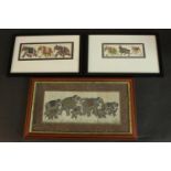 Three framed and glazed Indo-Persian Mogul gouache on paper paintings of elephants and horses in