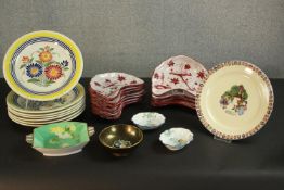 A set of 1950's Italian hand painted kidney shaped side dishes (one broken and repaired) along