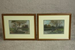Robert William Arthur Rouse, 19th Century, a pair of pastel river landscapes, signed. H.36 W.