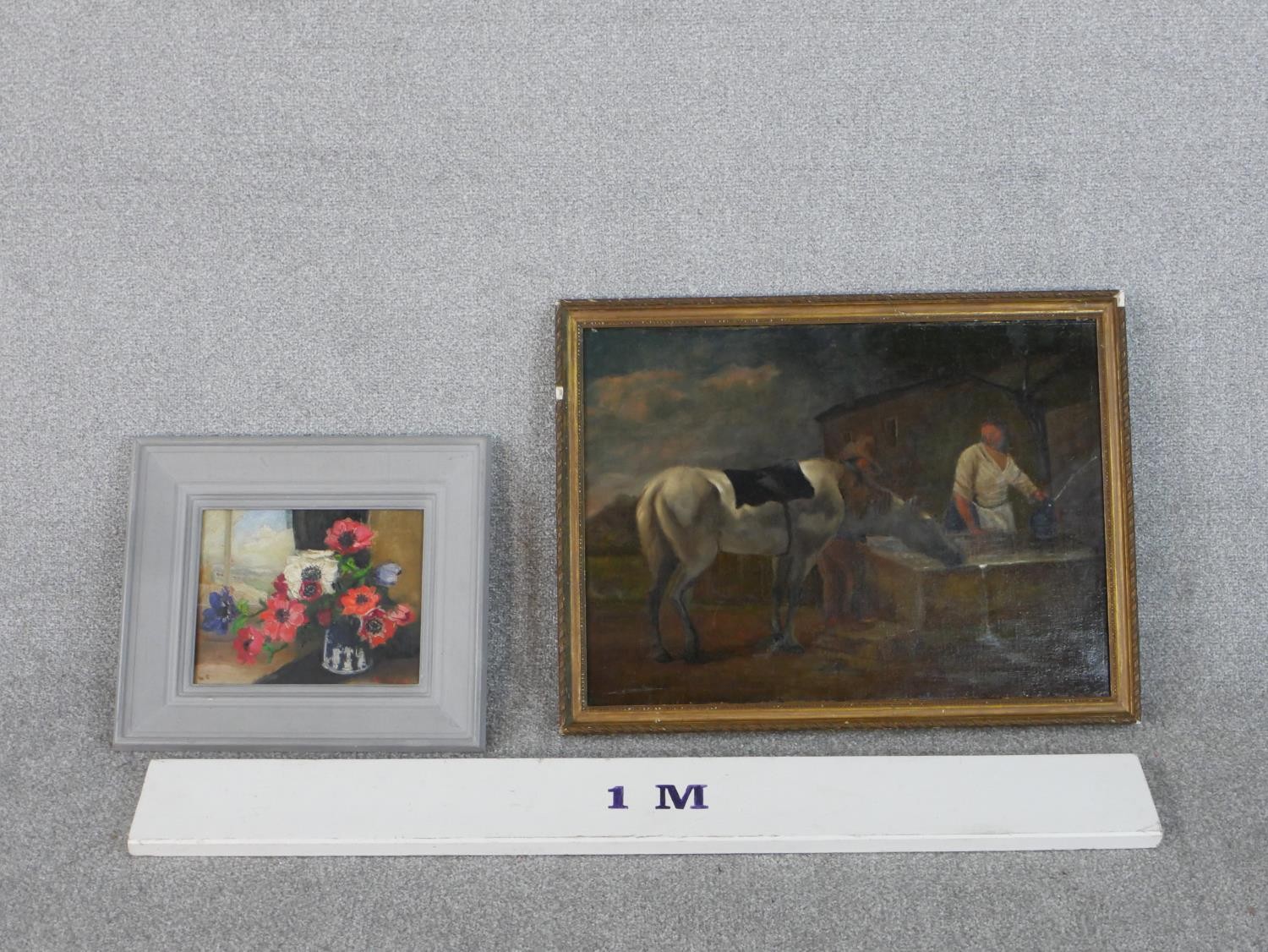 Two framed oils on canvas, one of a vase of flowers, unsigned and an 18th century oil on canvas of a - Image 2 of 9