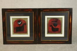 Two framed and glazed signed prints with gilded detailing both depicting stylised horses, one with a